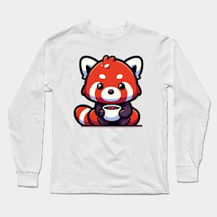 Tea Time Tranquility - Red Panda's Relaxing Refreshment Long Sleeve T-Shirt